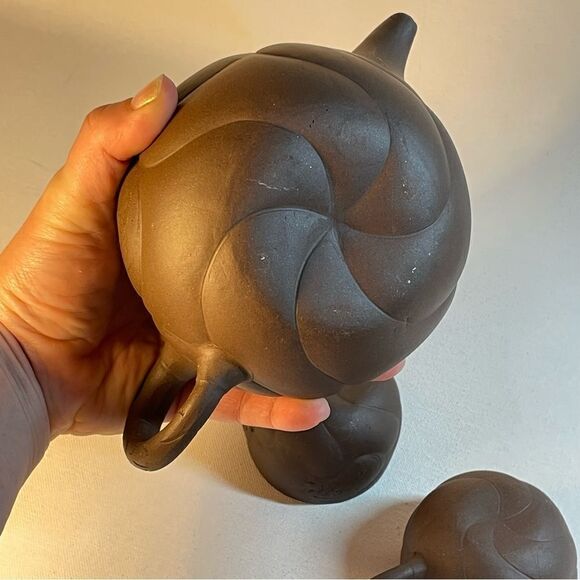 Yixing teapot and cups Chinese purple clay with dragon & pumpkin for good luck - Picture 3 of 10